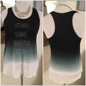 Black White Ombré Racerback Tank Top with Rhinestone Stars Grachic